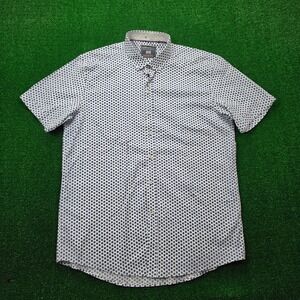 Guide London Premium Range Geometric Button Down Shirt Mens XL Slim Stretch